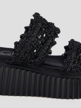 AGL Black Braided Double-Strap Platform Sandal